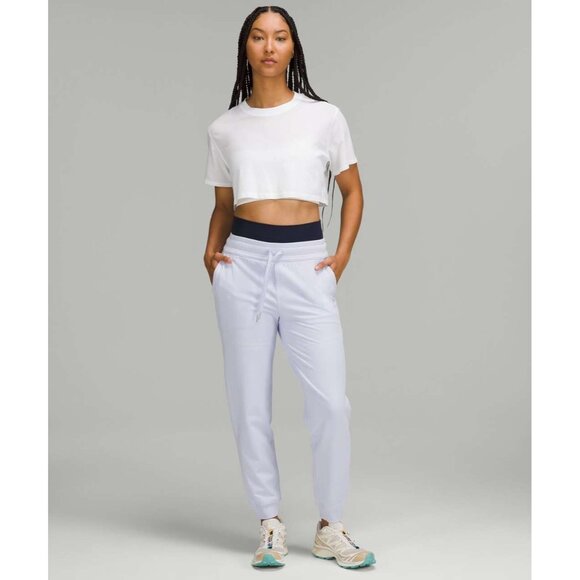 LULULEMON pants scuba high rise jogger french terry pastel blue drawstring 12 - Picture 1 of 9